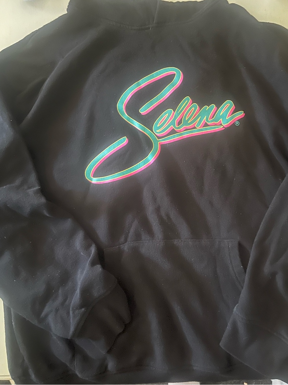 Black Selena hoodie juniors large (fits a woman medium)